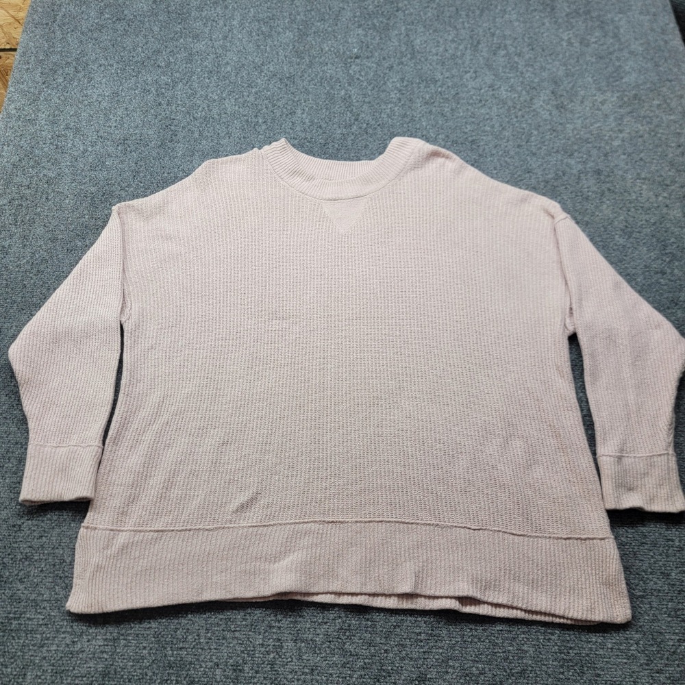Aerie American Eagle Pink Waffle Knit Oversized Sweater Crew Neck Medium GD447HH